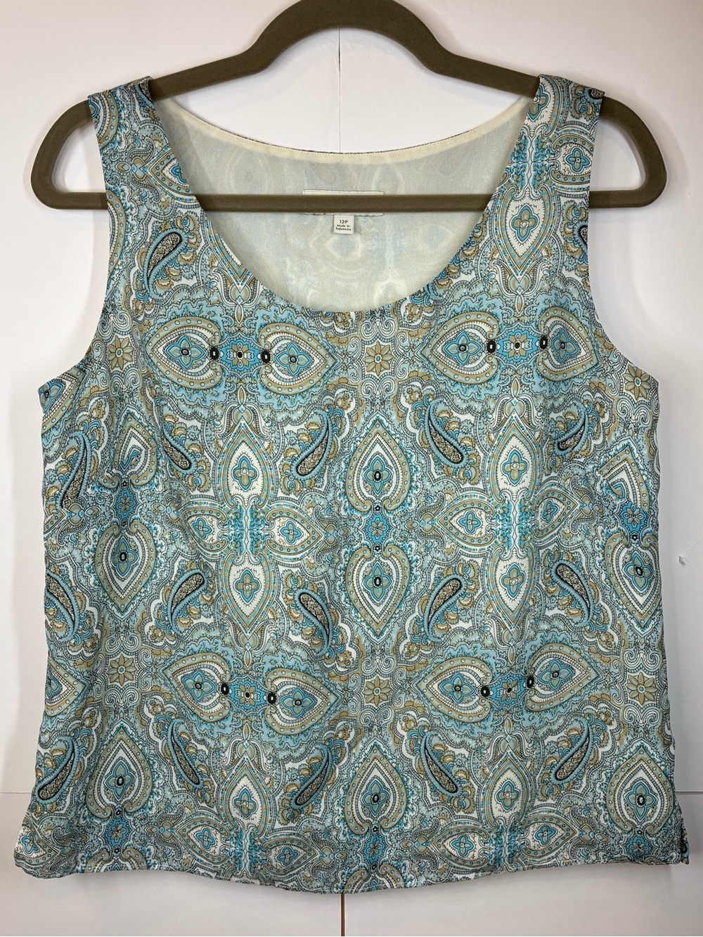 Ann Taylor Factory Petite Paisley Sleeveless Shell Top Blue White Size 12P